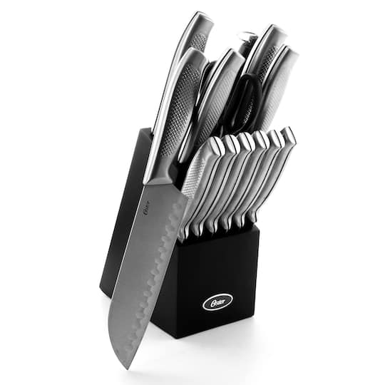 Oster Edgefield 14 Piece Stainless Steel Cutlery Knife Set with Black Knife Block | 8" x 3" x 5" | Michaels